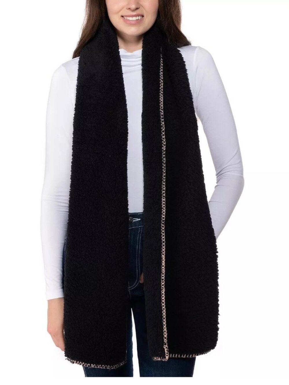 Jenni Women's Solid Faux Sherpa Scarf, Black, One Size